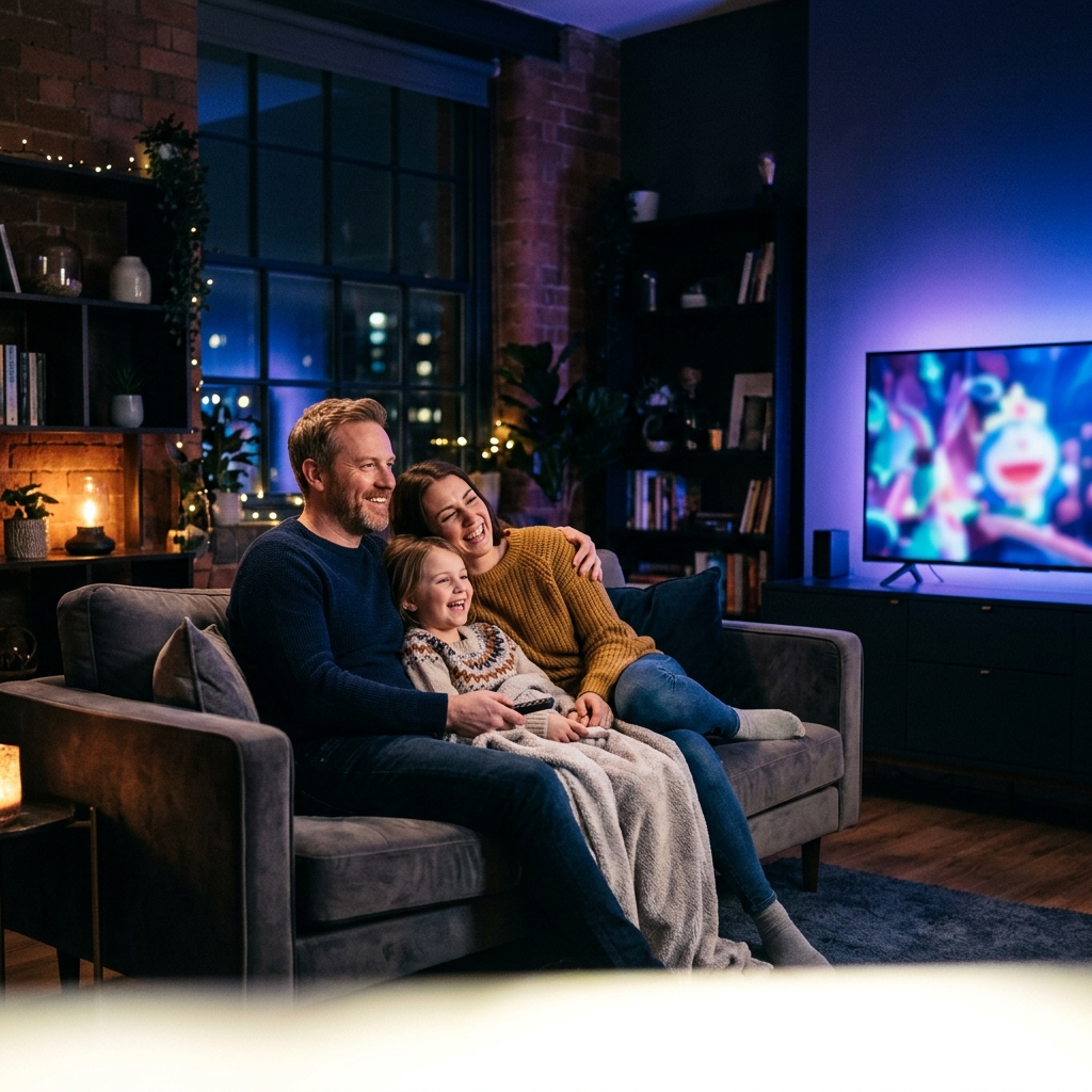 Family watching vipsatv on TV