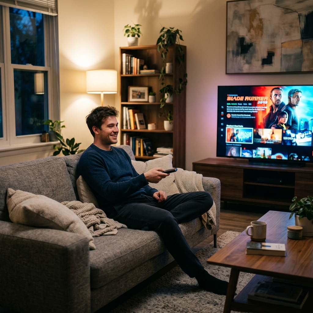 Man choosing vipsatv plan on TV